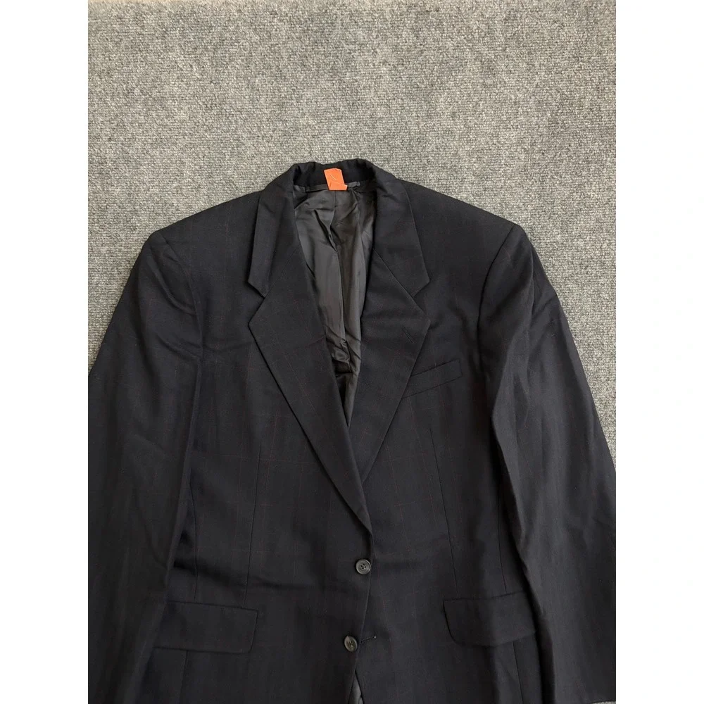 Hickey Freeman Loro Piana Wool Blazer Navy Blue Windowpane Sport Coat Mens